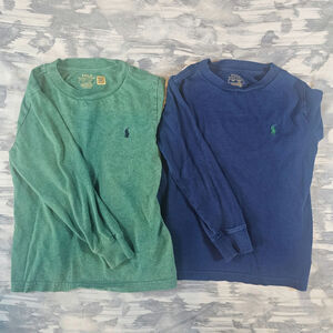 2 Polo Ralph Lauren Big Pony Long Sleeve T-Shirt Green Blue Boys size 4 / 4T